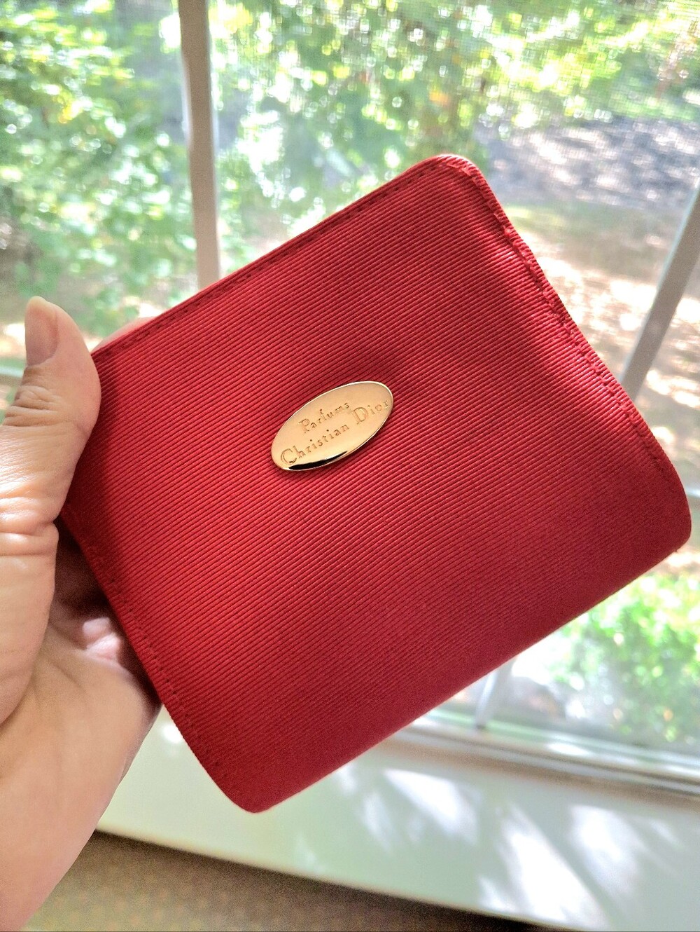 Christian Dior Parfums Red Mini Travel Clutch Makeup Cosmetic Bag w/Mirror